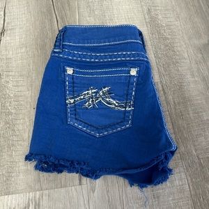 Miss Me Royal Blue Signature Frayed Shorts